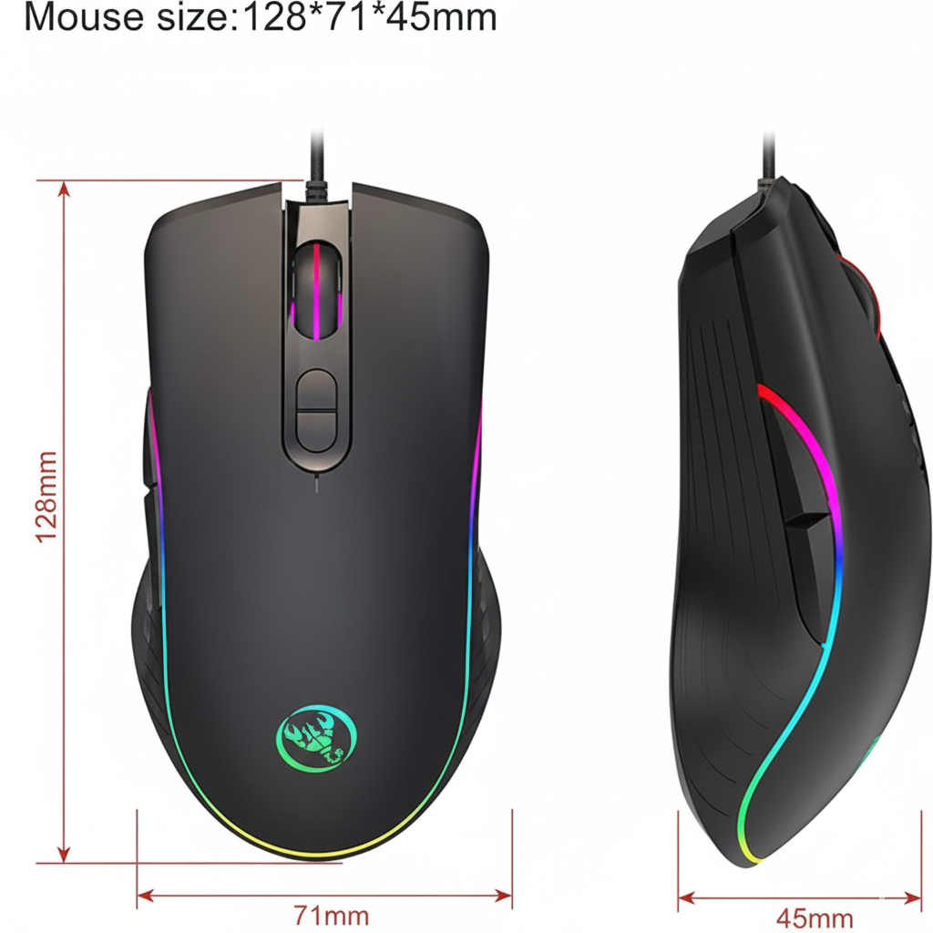 Mouse Gamer | HYSJ con RGB y 6400 DPI.