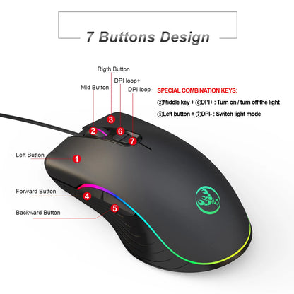 Mouse Gamer | HYSJ con RGB y 6400 DPI.